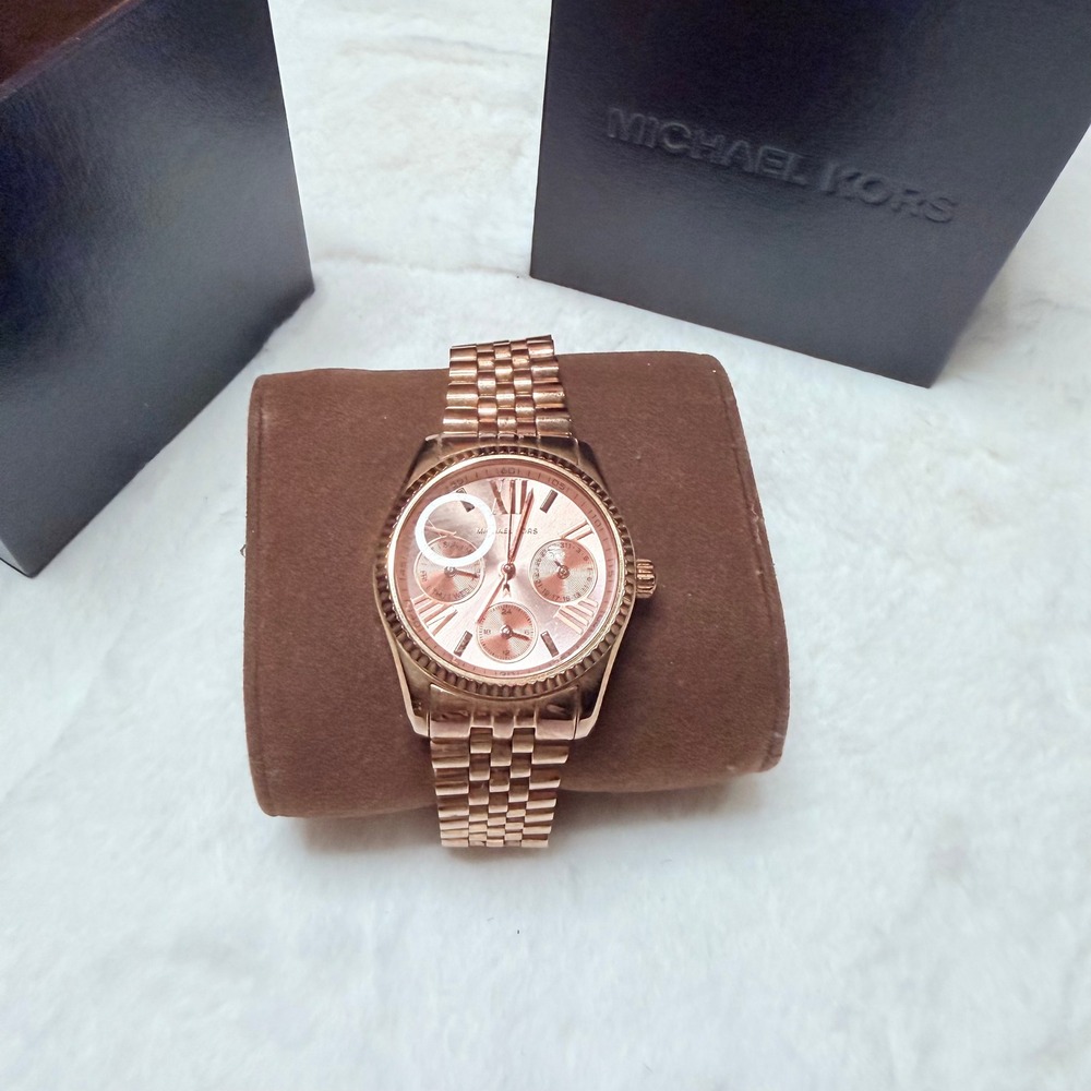 Michael Kors Rose Gold Tone Chronograph Watch 3 Sub Dials Stainless Steel